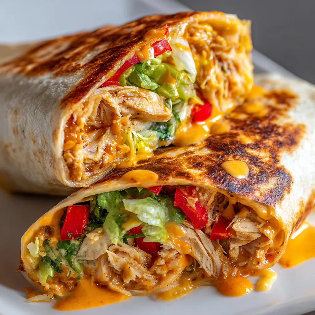 A burrito with chicken and lettuce.