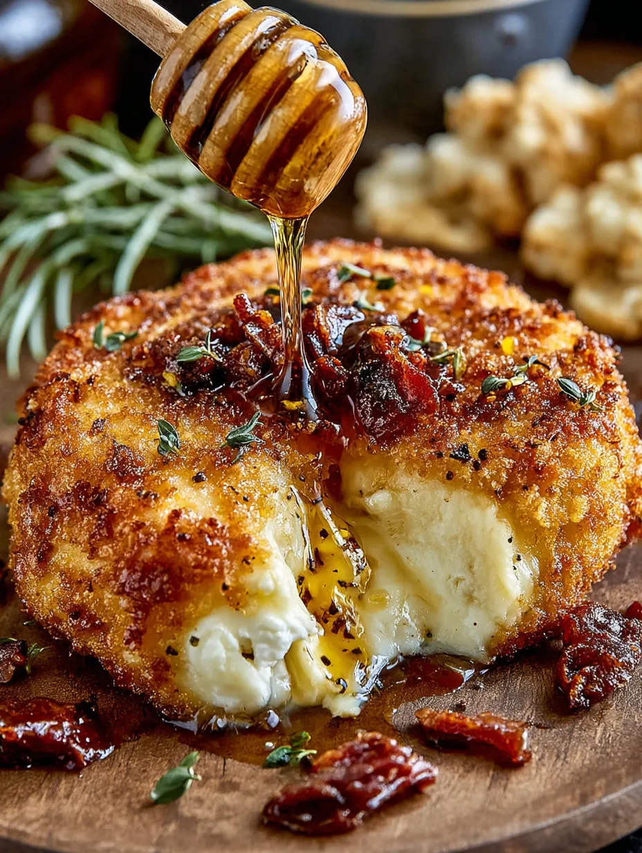 A piece of food with honey drizzled on it.