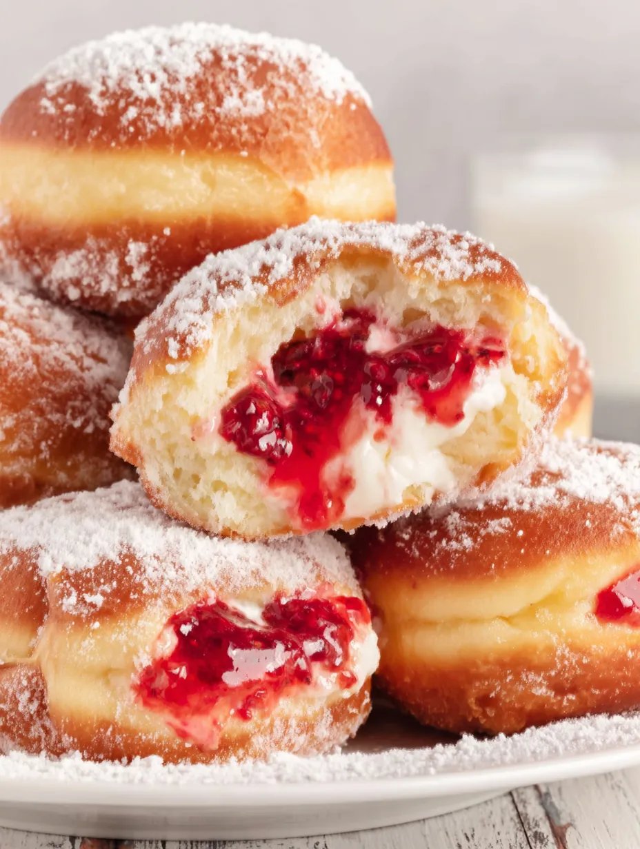 A stack of raspberry cheesecake donuts.