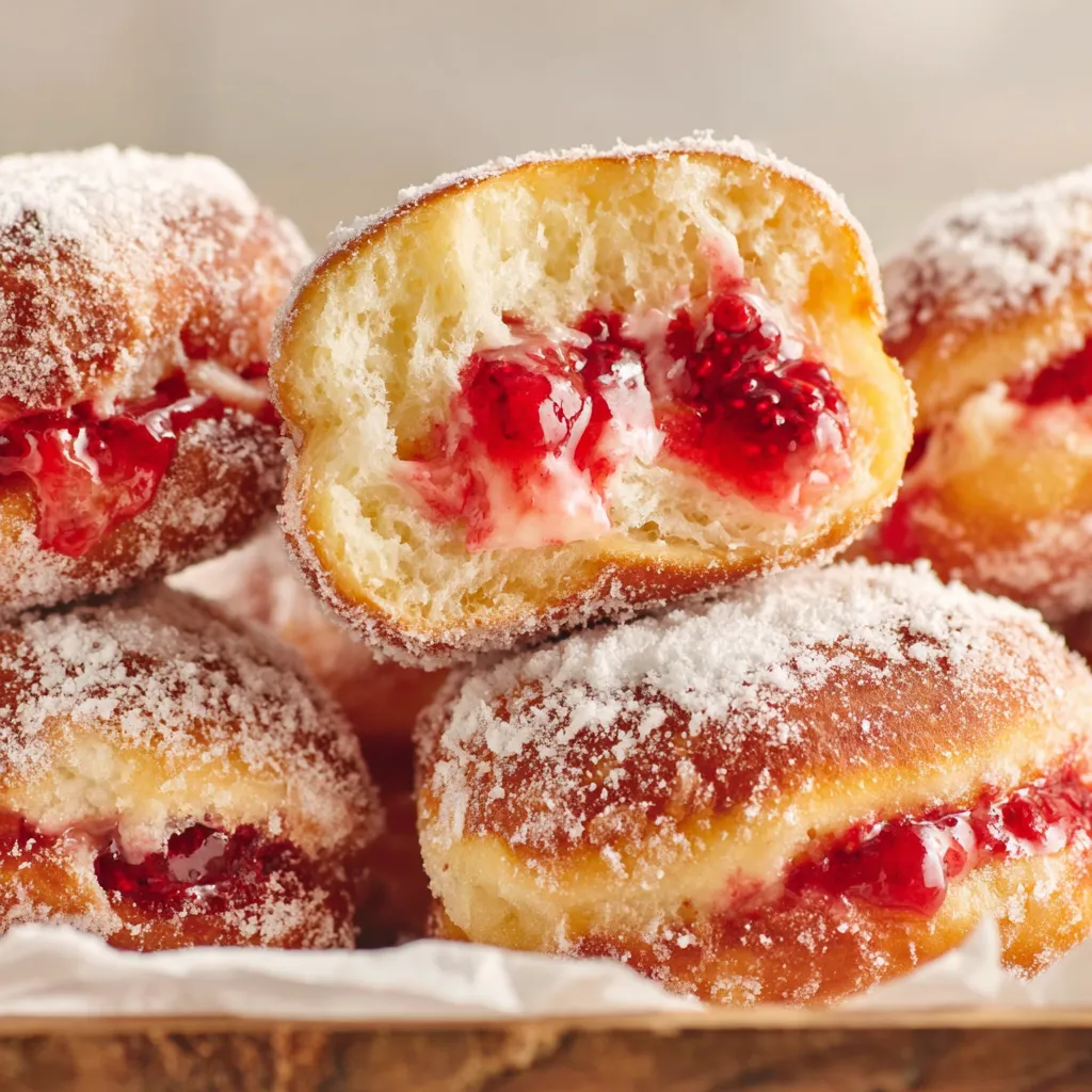 A plate of raspberry cheesecake donuts.