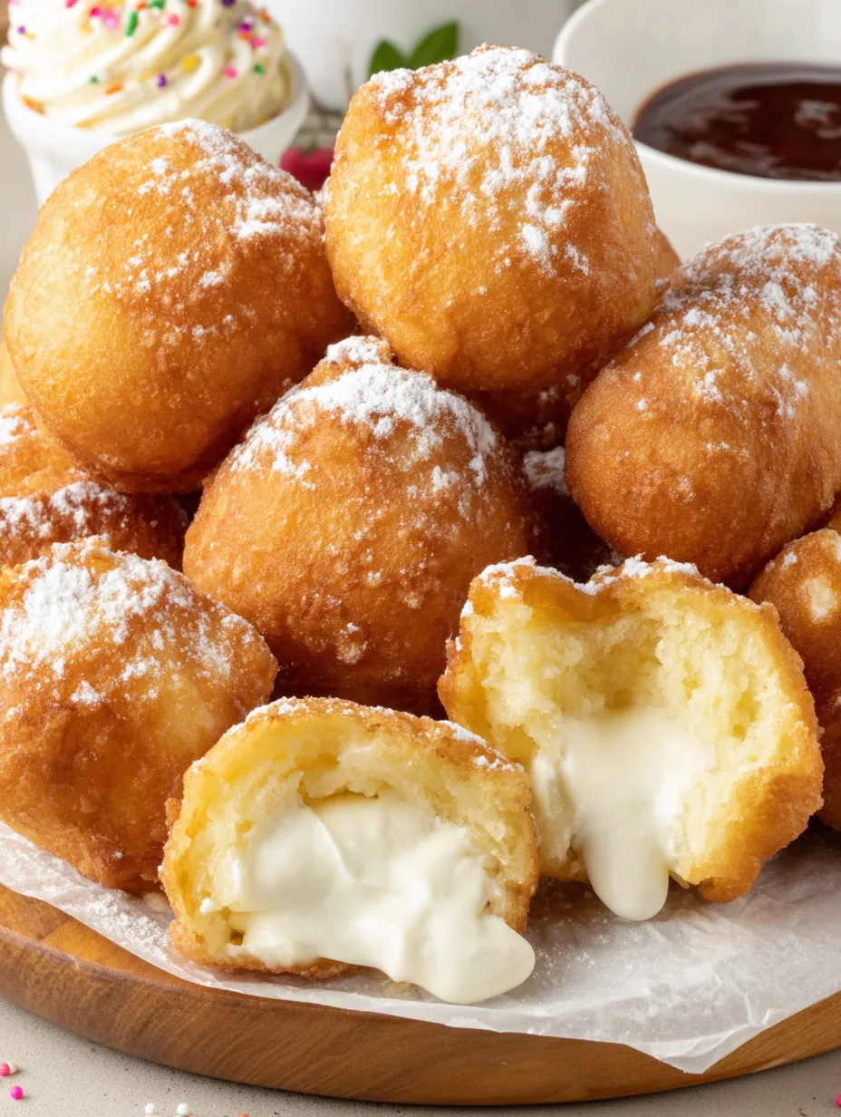 Deep fried marshmallows with powdered sugar.