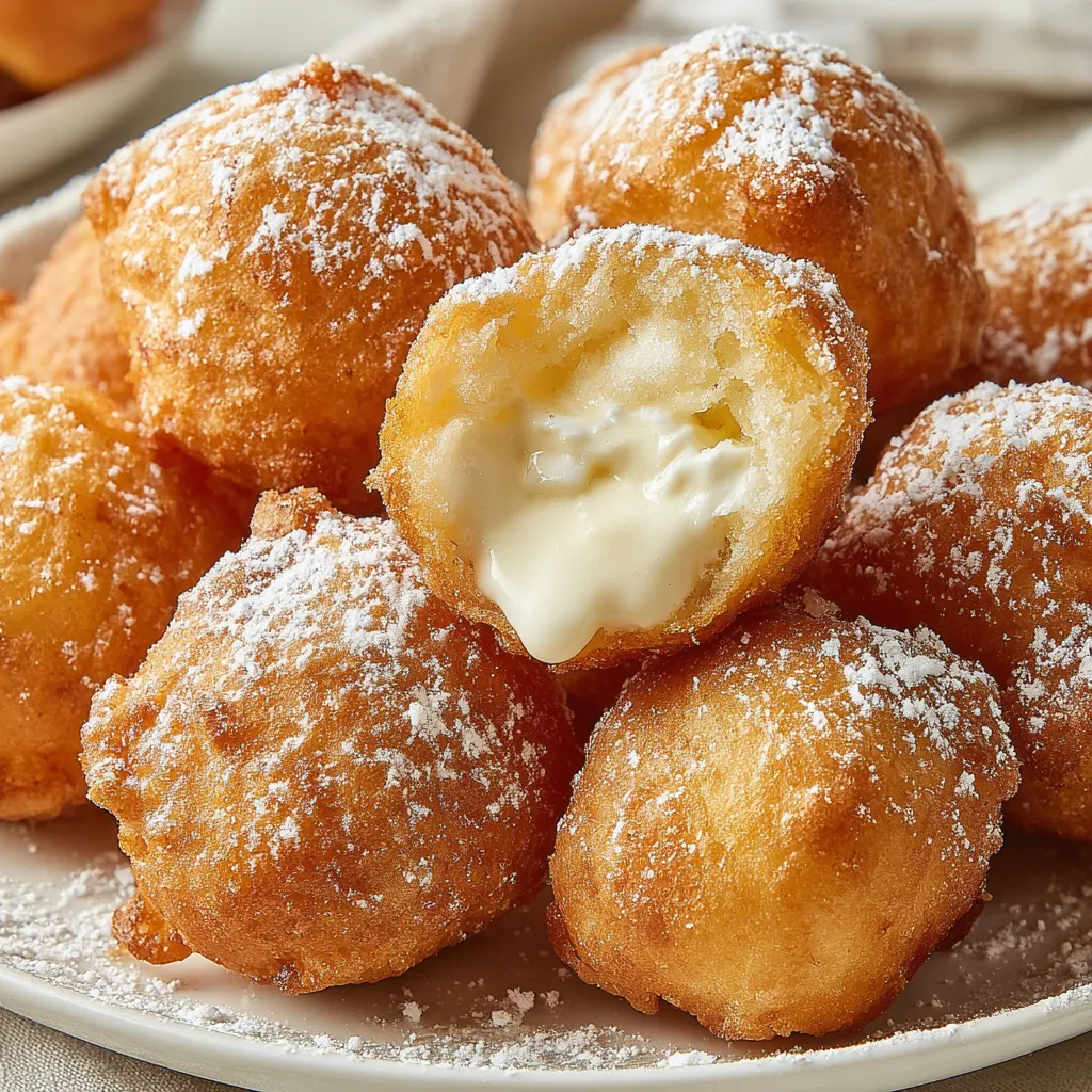 Deep fried marshmallows with white cream.