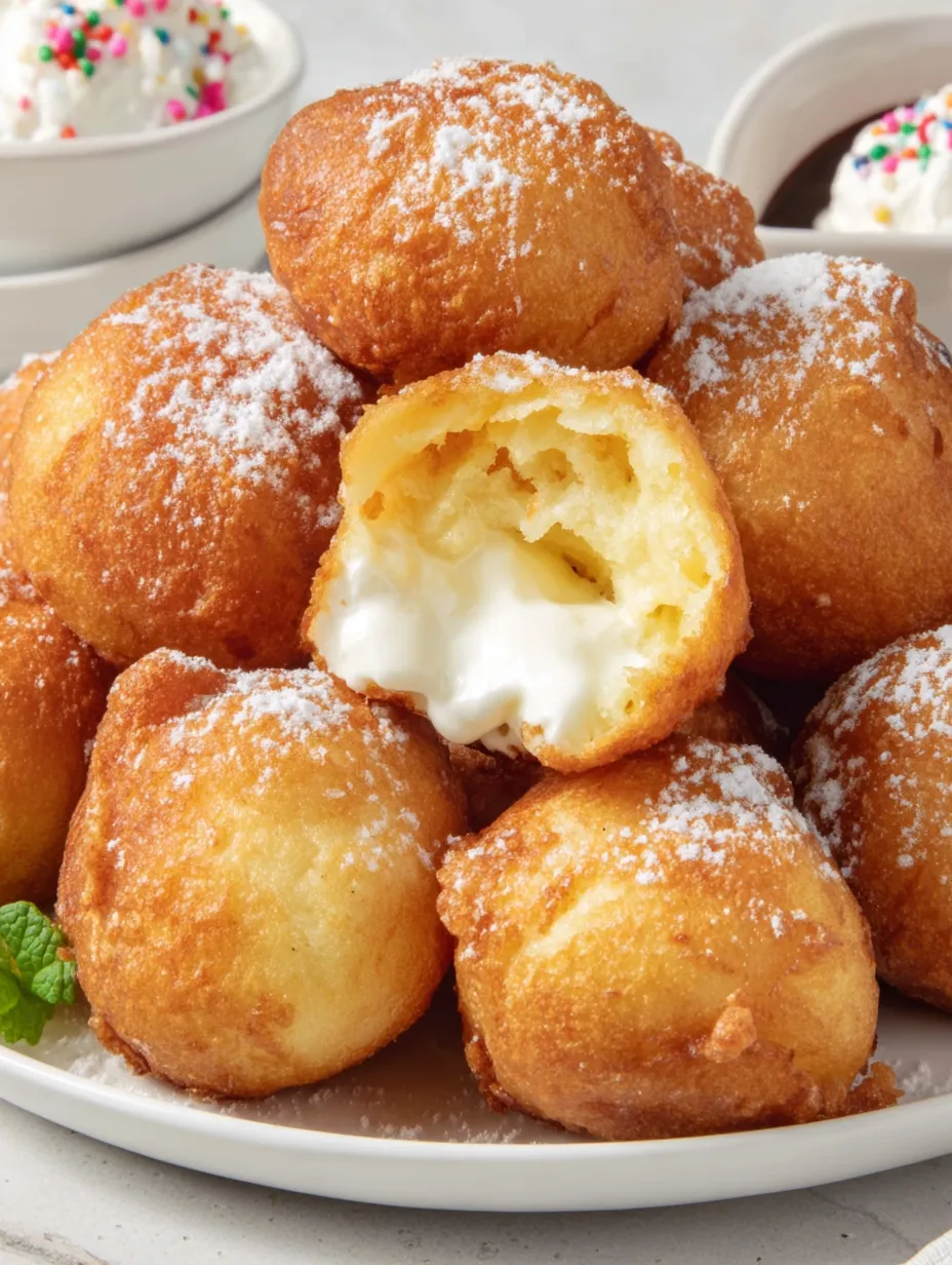 Deep fried marshmallows with powdered sugar.