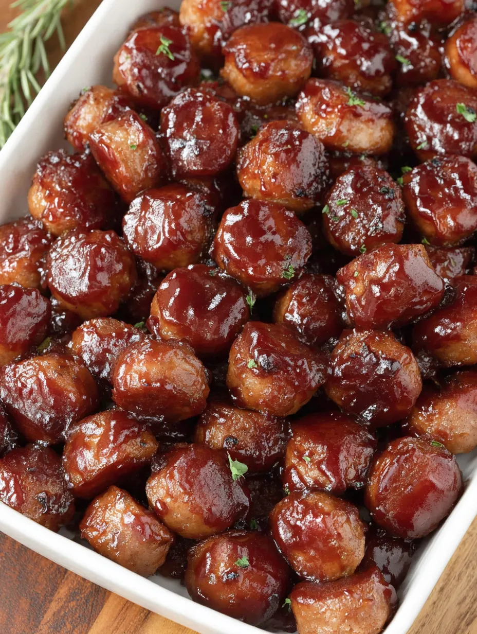 A plate of BBQ sausage bites.
