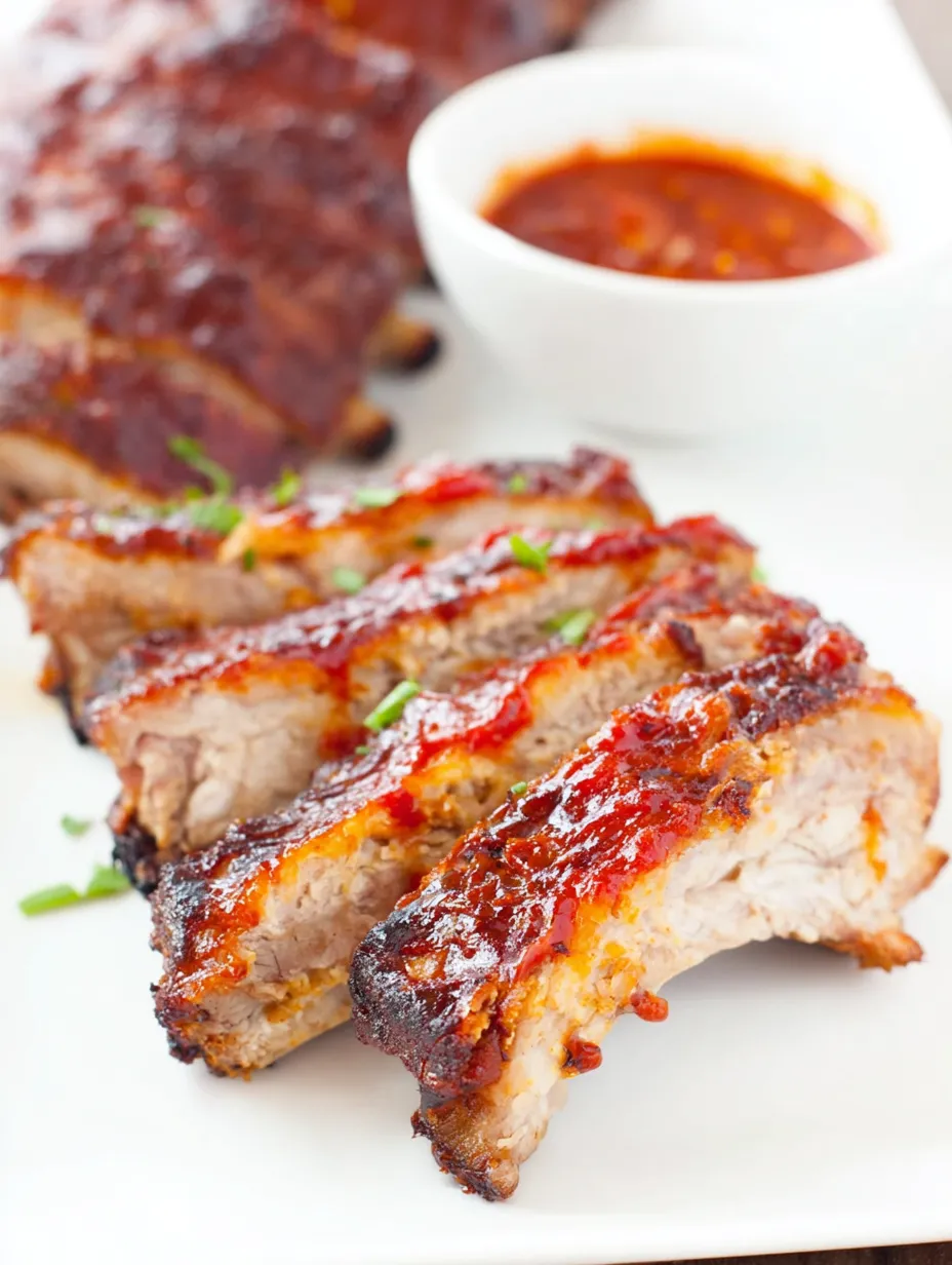 A plate of ribs with a bowl of sauce.