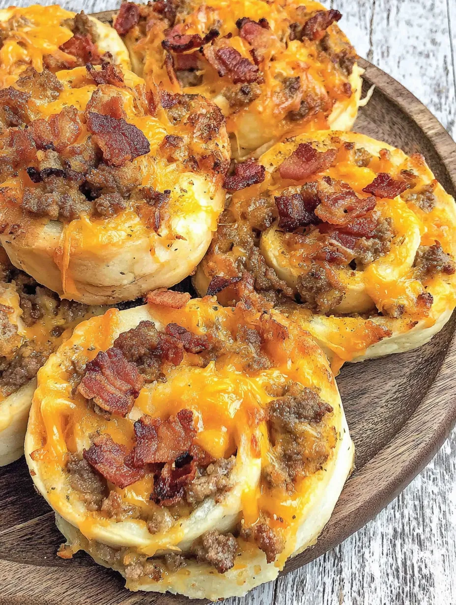 Bacon cheeseburger pinwheels appetizer.
