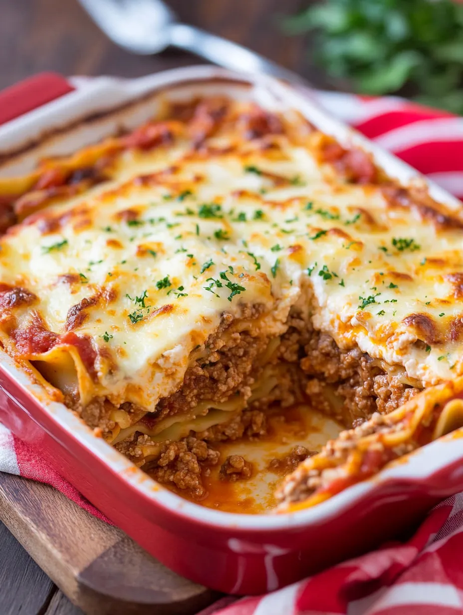 A close up of a lasagna dish with meat and cheese.