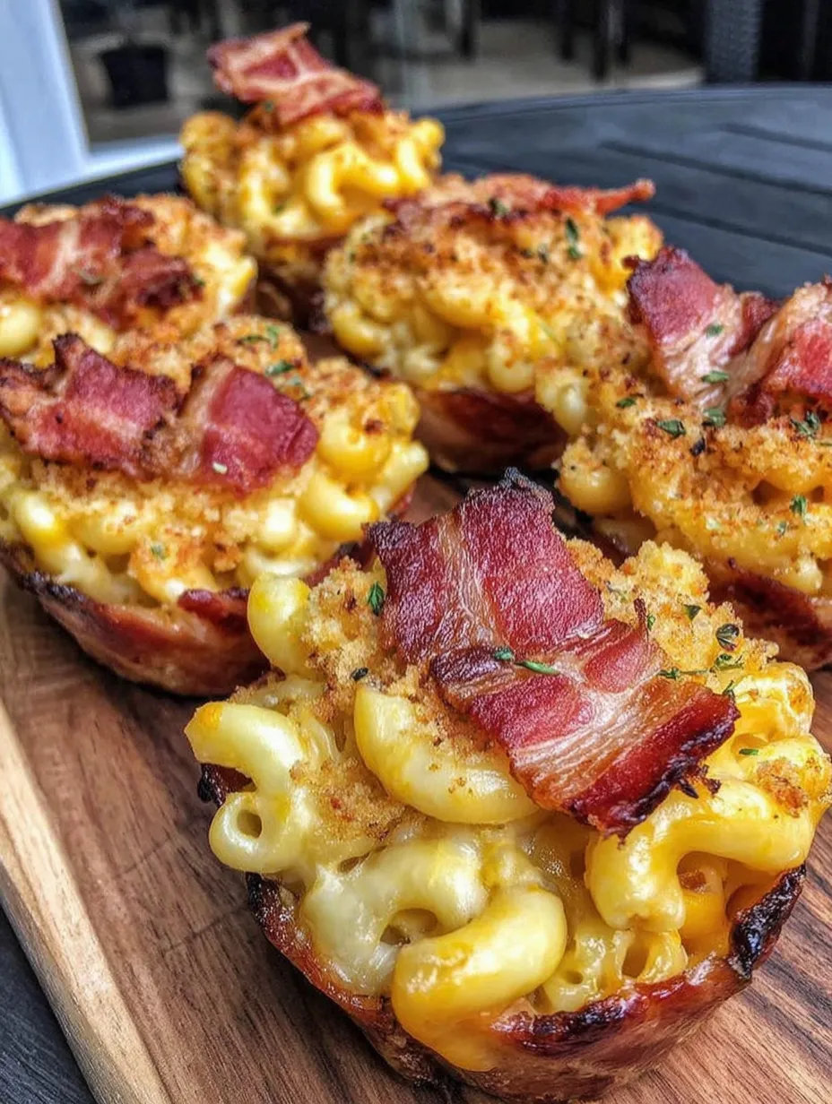 Smoked mac and cheese bacon cups.