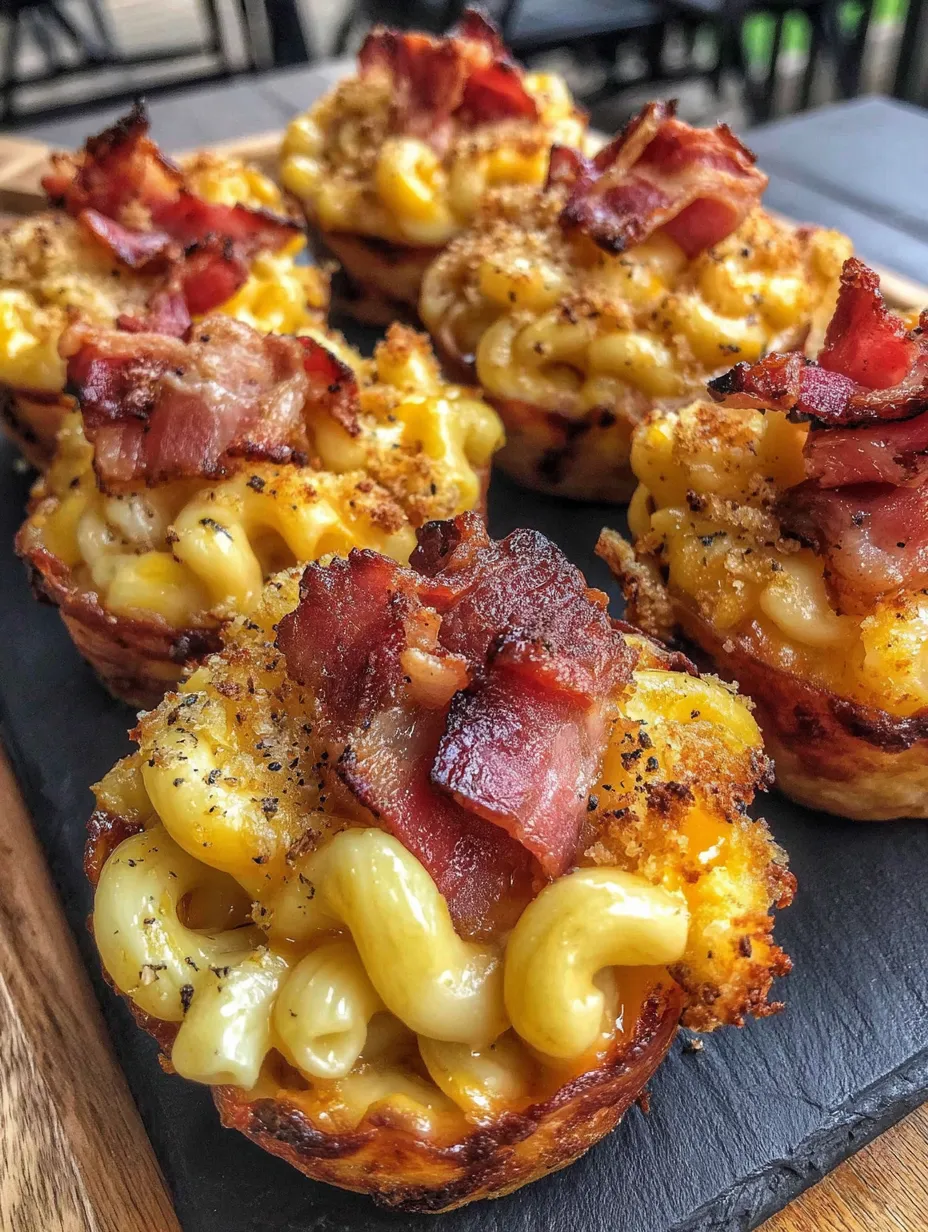 Smoked mac and cheese bacon cups.