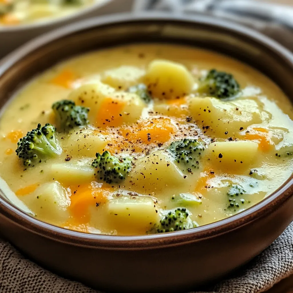 A bowl of soup with broccoli and carrots.