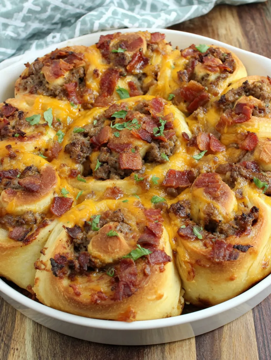 A dish of bacon cheeseburger pinwheels.