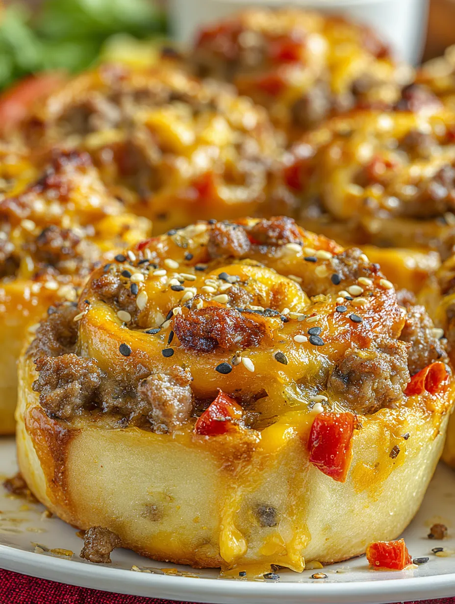 A close up of a cheeseburger pinwheel.