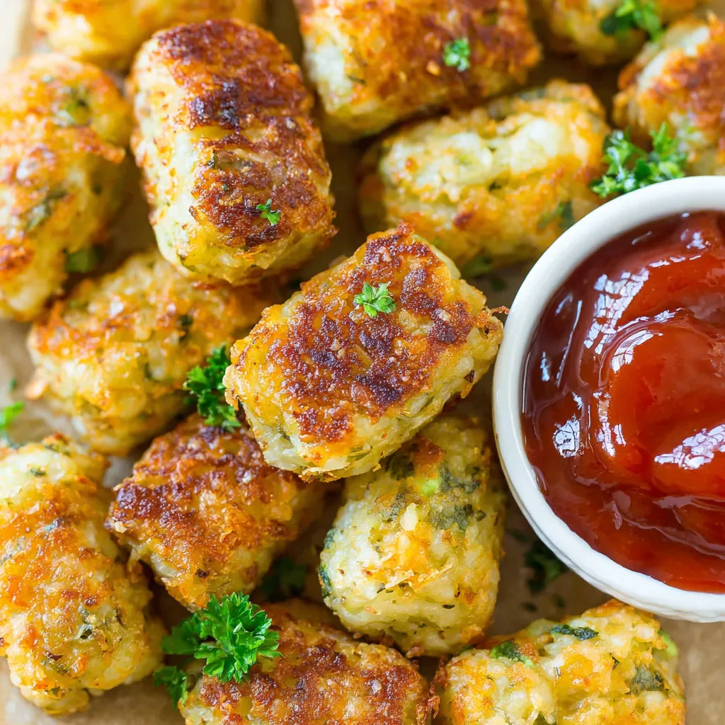 A bowl of homemade tater tots with ketchup.