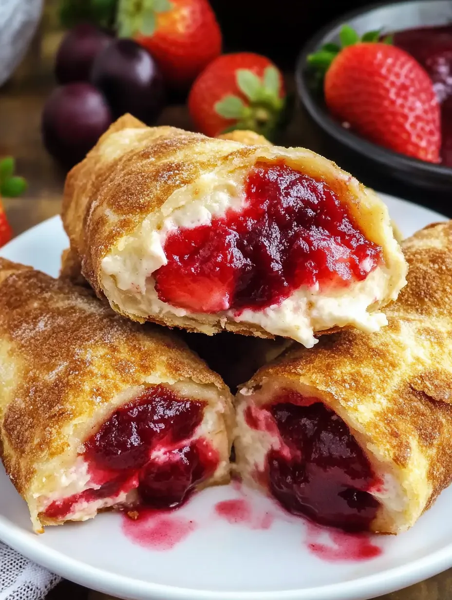 Strawberry Chimichangas with a white plate.