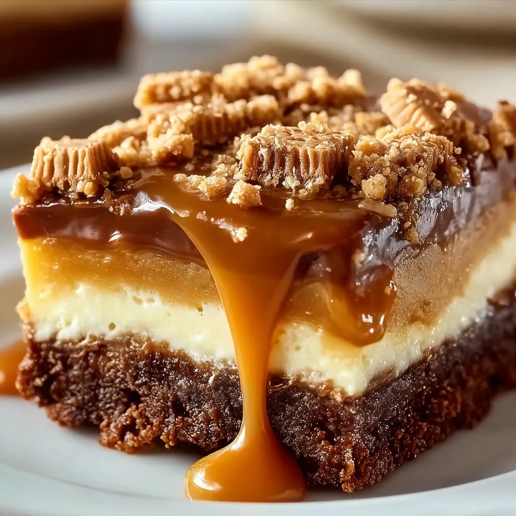 A slice of caramel cheesecake on a plate.
