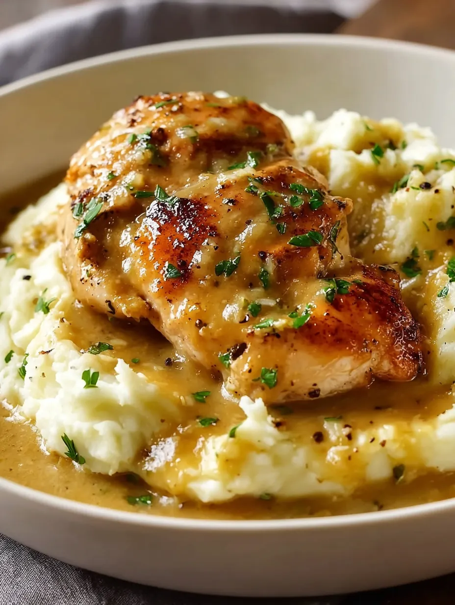 A plate of chicken and potatoes.