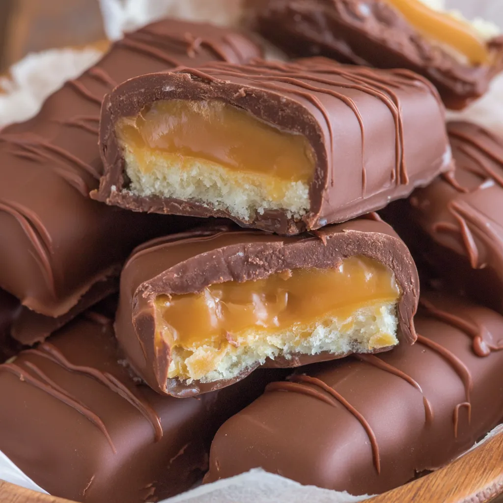 A plate of homemade Milky Way bars.