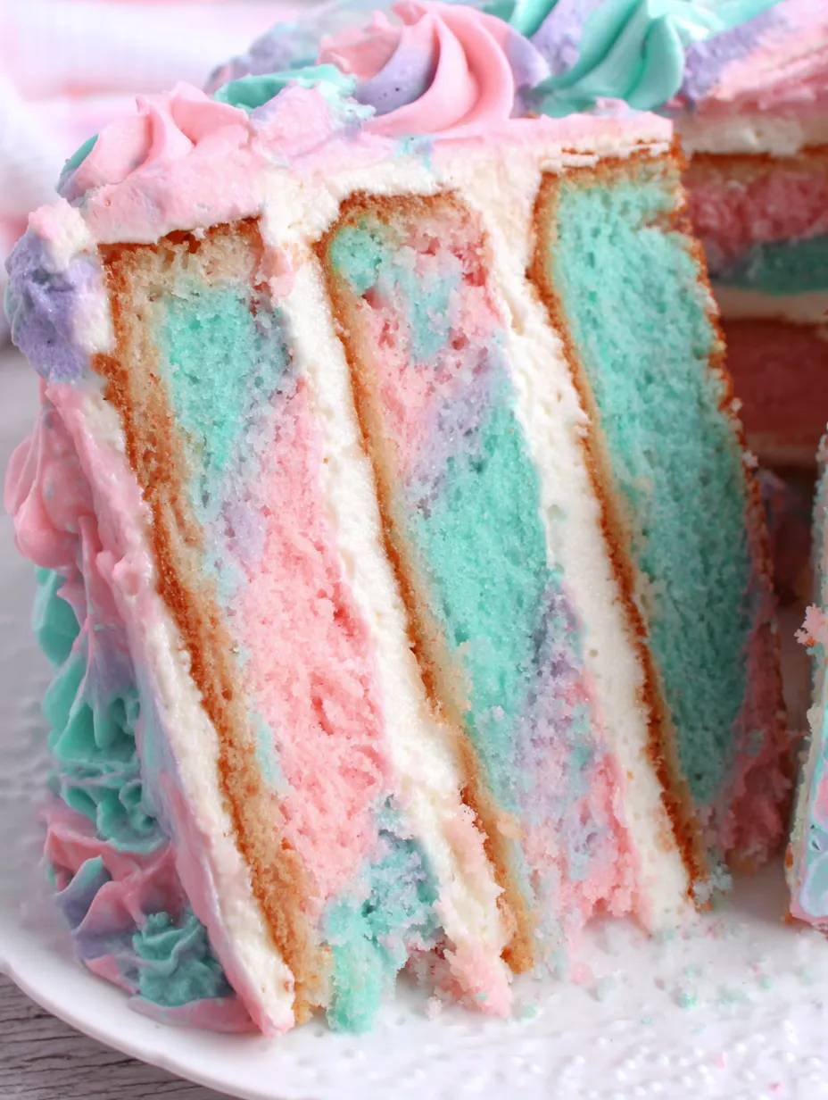 A slice of cotton candy cake.