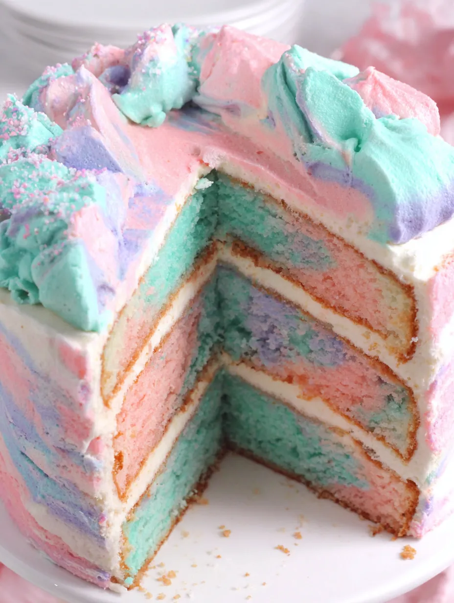 A slice of cotton candy cake.