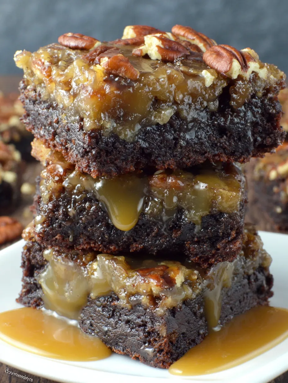 Three layers of chocolate pecan pie brownies.