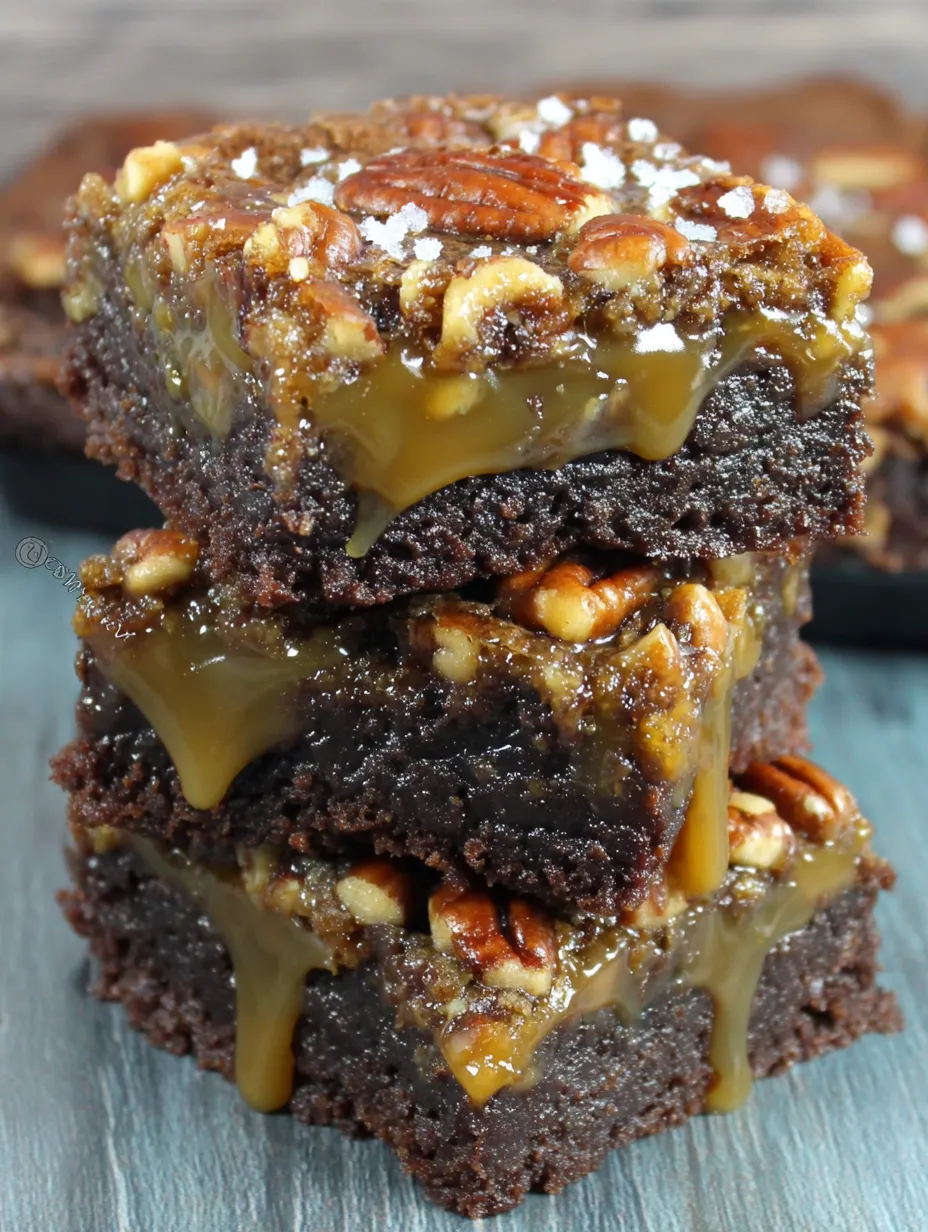 Three pieces of pecan pie brownies.