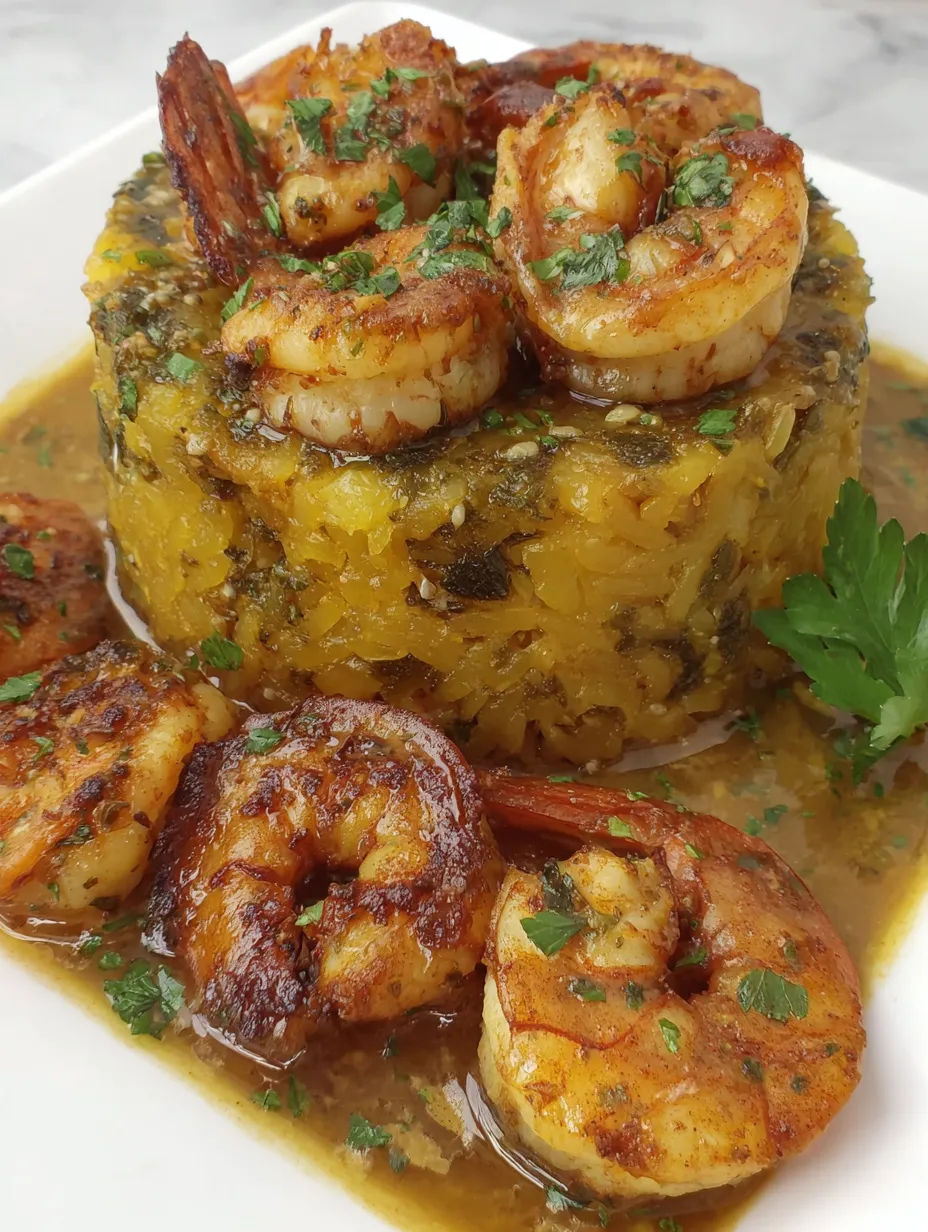 A plate of food with shrimp and a sauce.