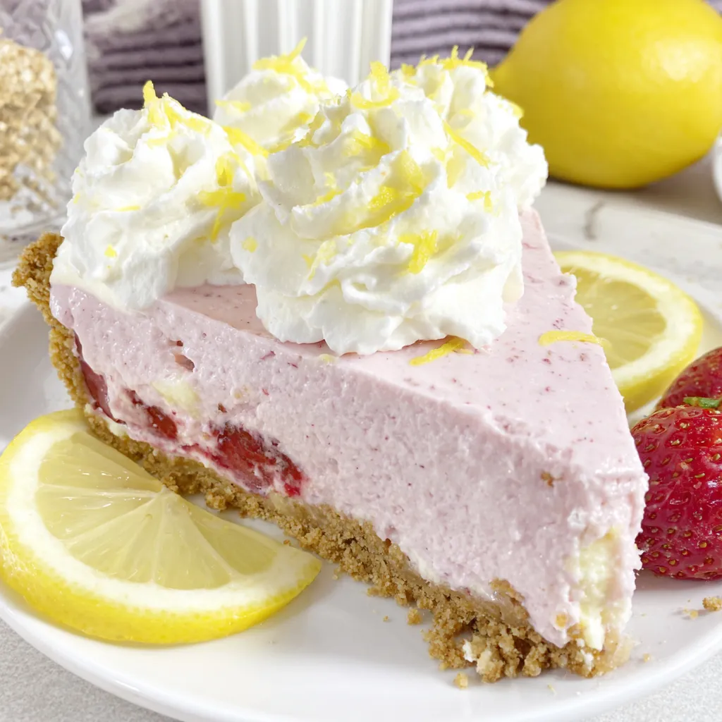 A slice of strawberry lemonade dream pie.