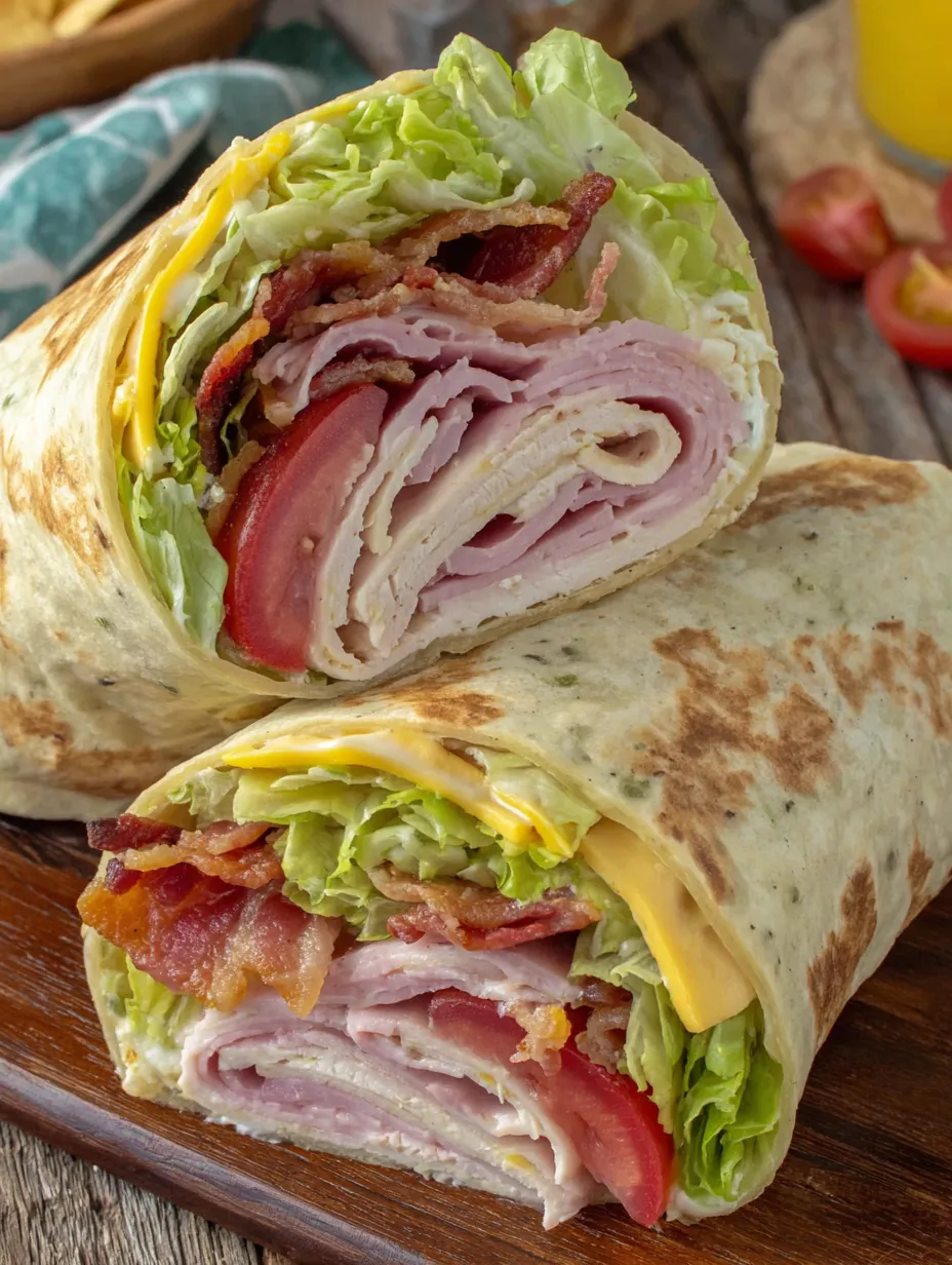A California Turkey Club Wrap with lettuce and tomato.