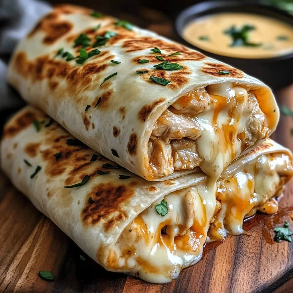 A burrito with cheese and sauce on a wooden table.