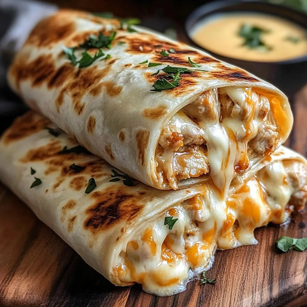 A burrito with cheese and sauce on a wooden table.