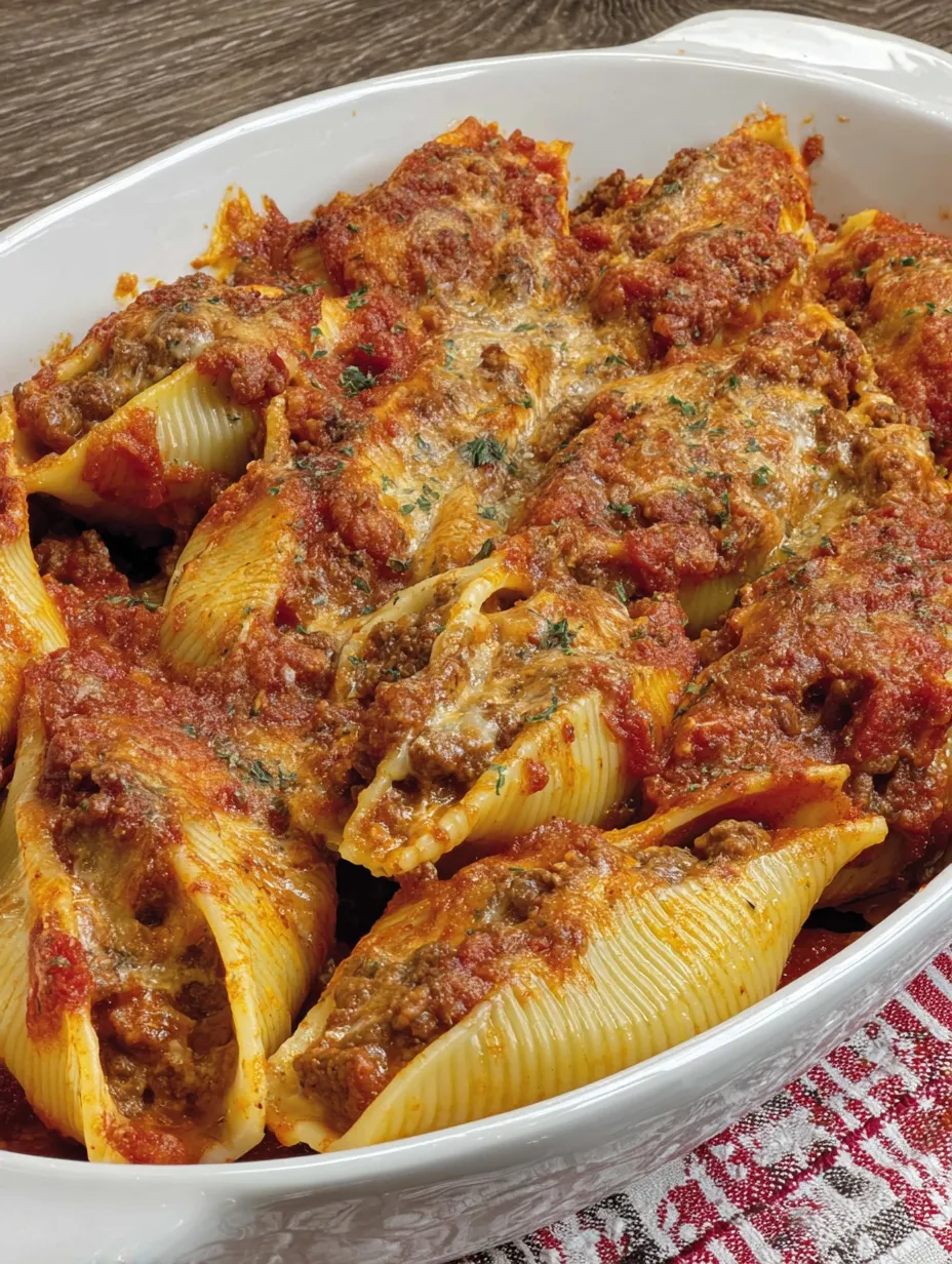 A white bowl filled with cream cheese and beef stuffed shells.