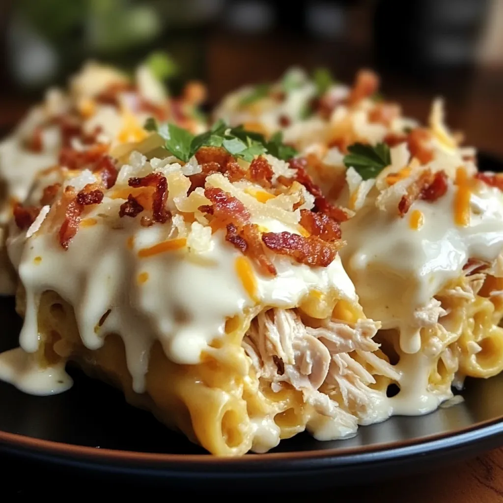 A plate of food with cheese and bacon.