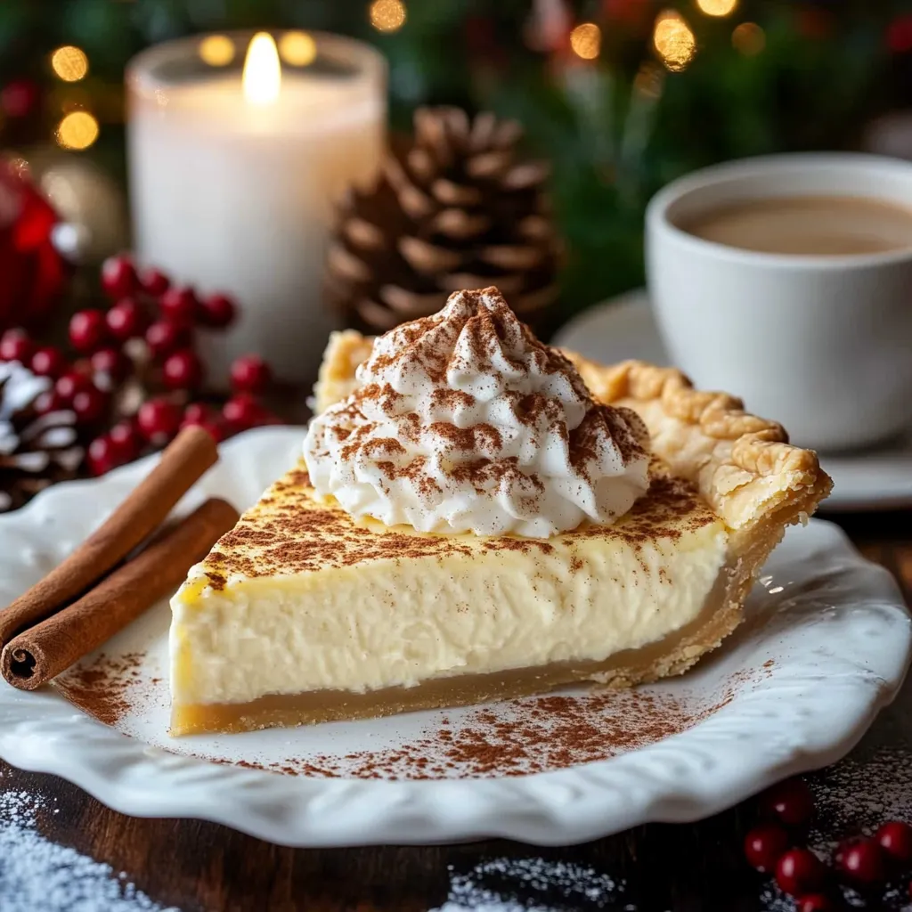 A slice of pie with whipped cream and cinnamon on a plate.