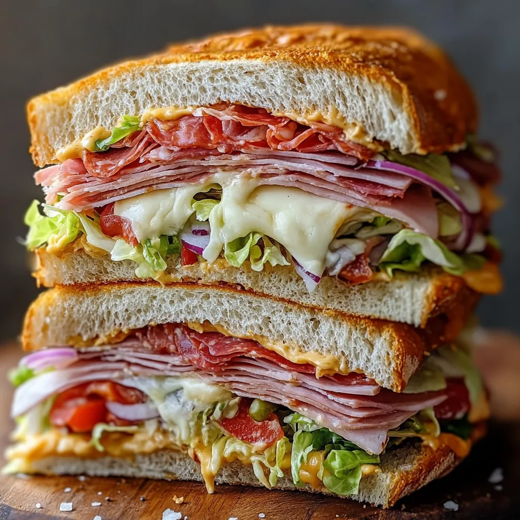 A sandwich with meat and lettuce on top.