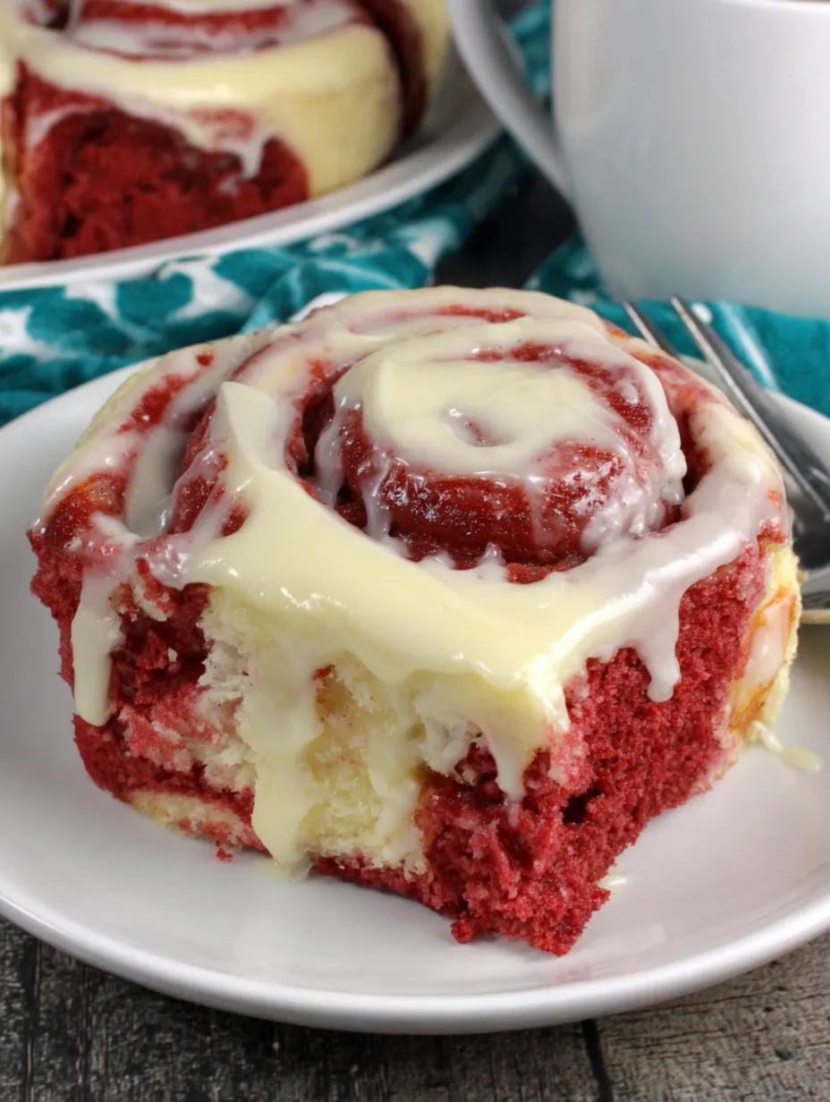 A red velvet cake roll with white frosting.