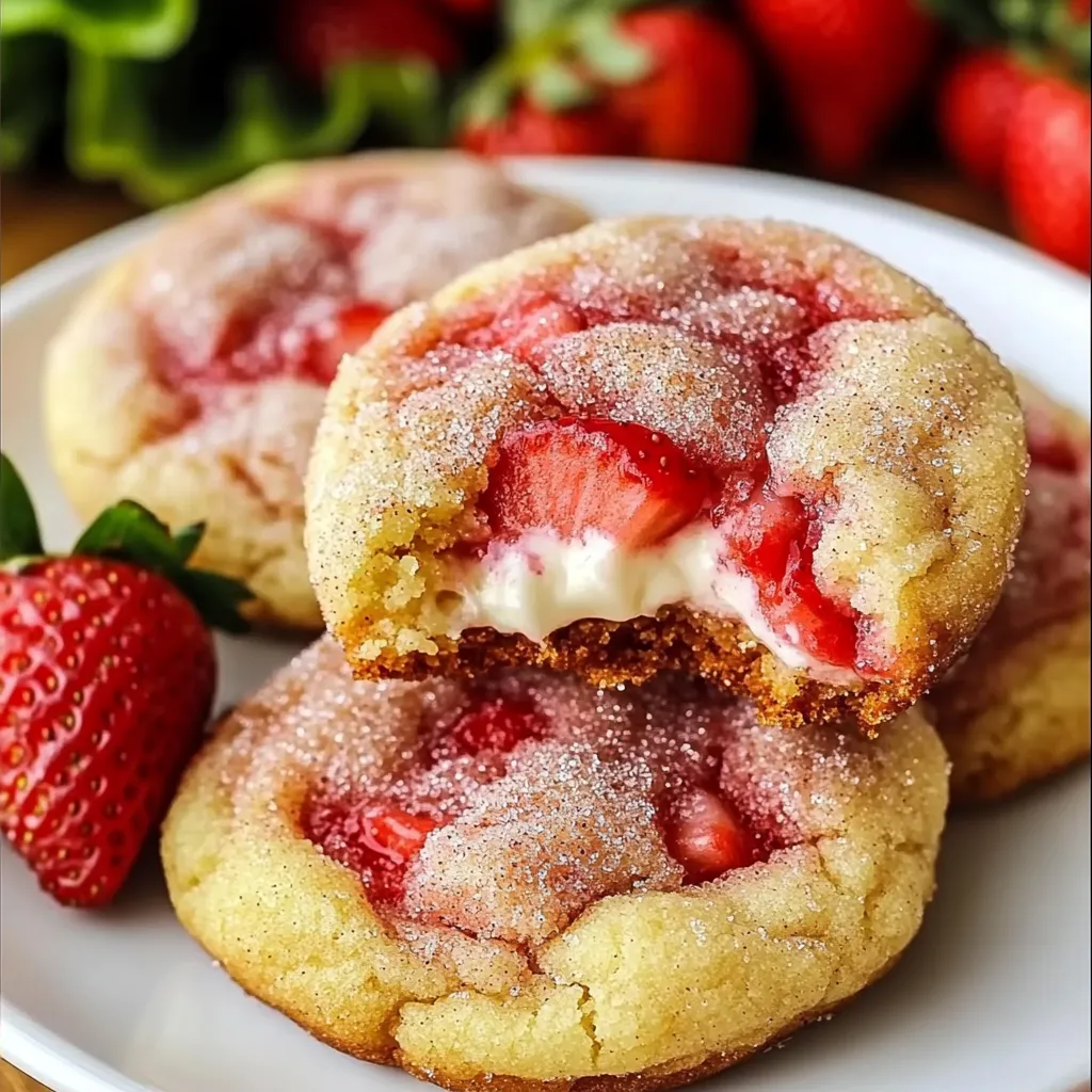 A plate of cookies with strawberries.