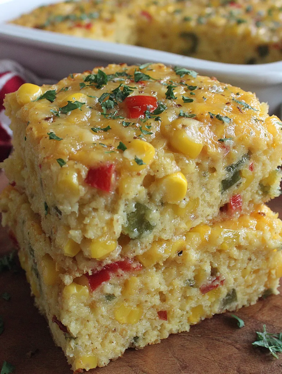 A stack of corn casserole squares.