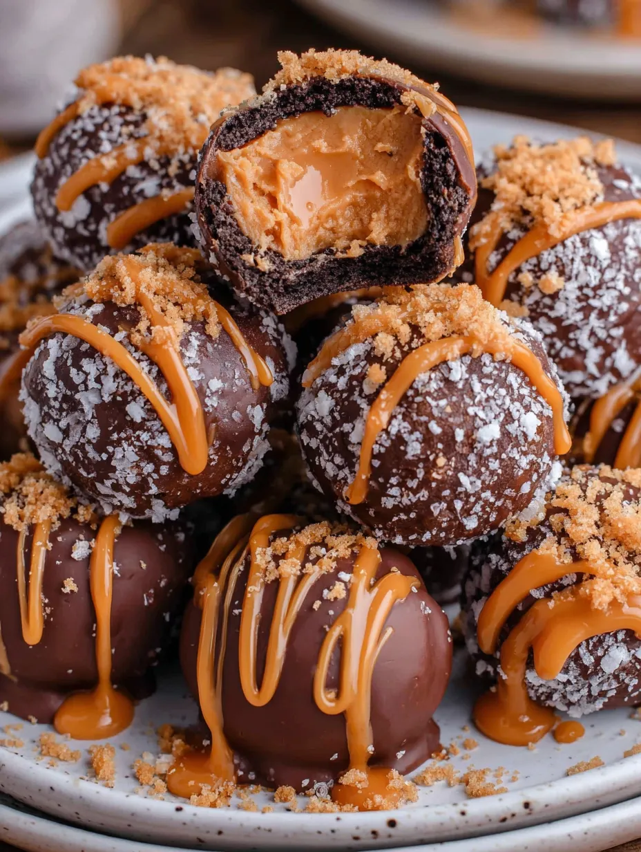 Chocolate Peanut Butter Snowballs with Caramel Drizzle Delight!