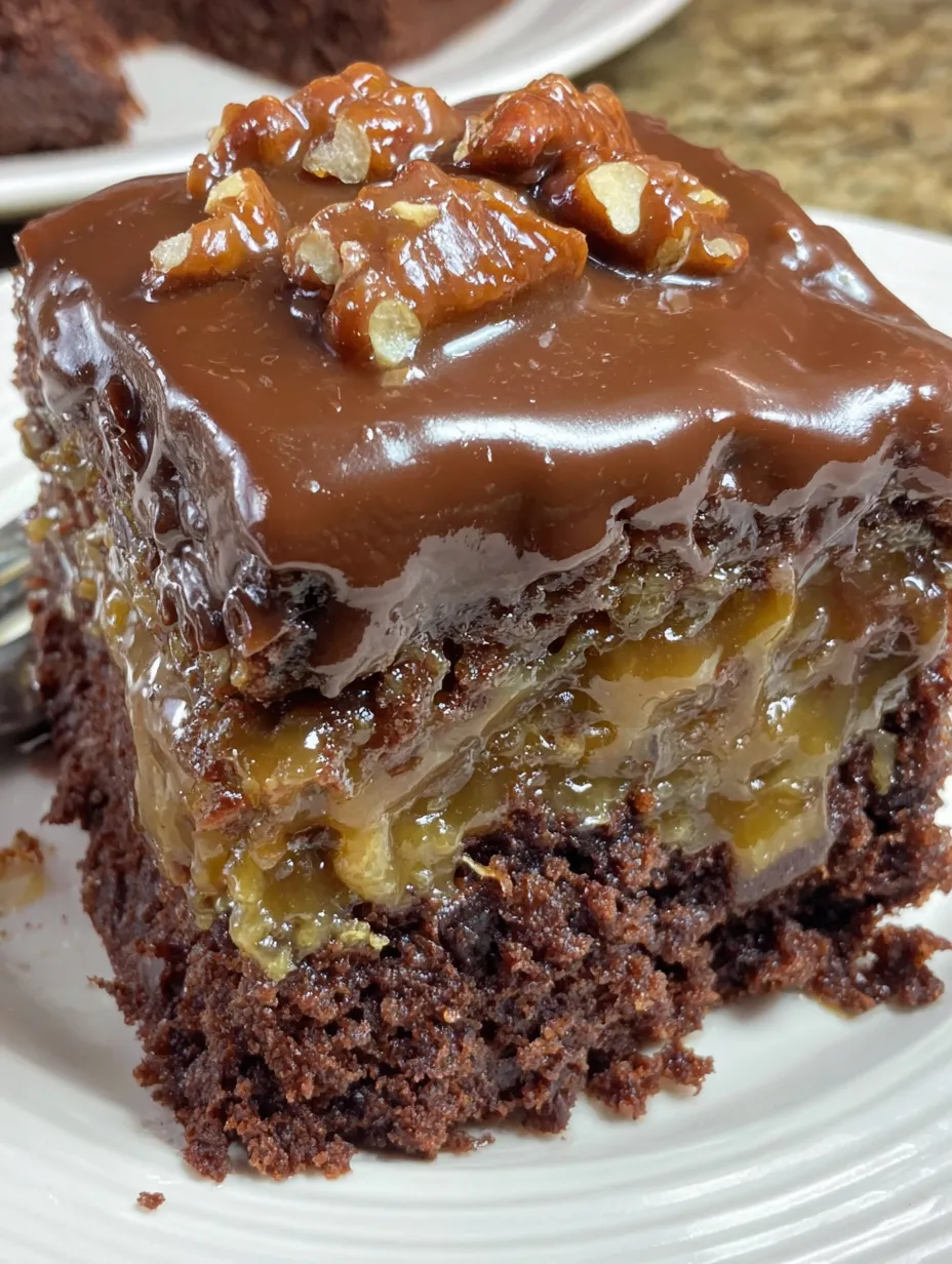 A slice of box mix turtle cake.