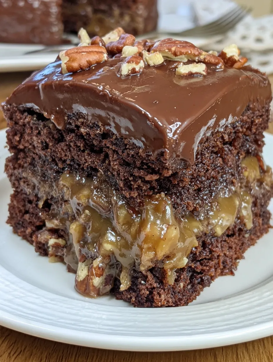 A slice of chocolate cake with nuts on top.