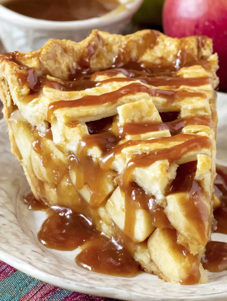 A slice of caramel apple pie.