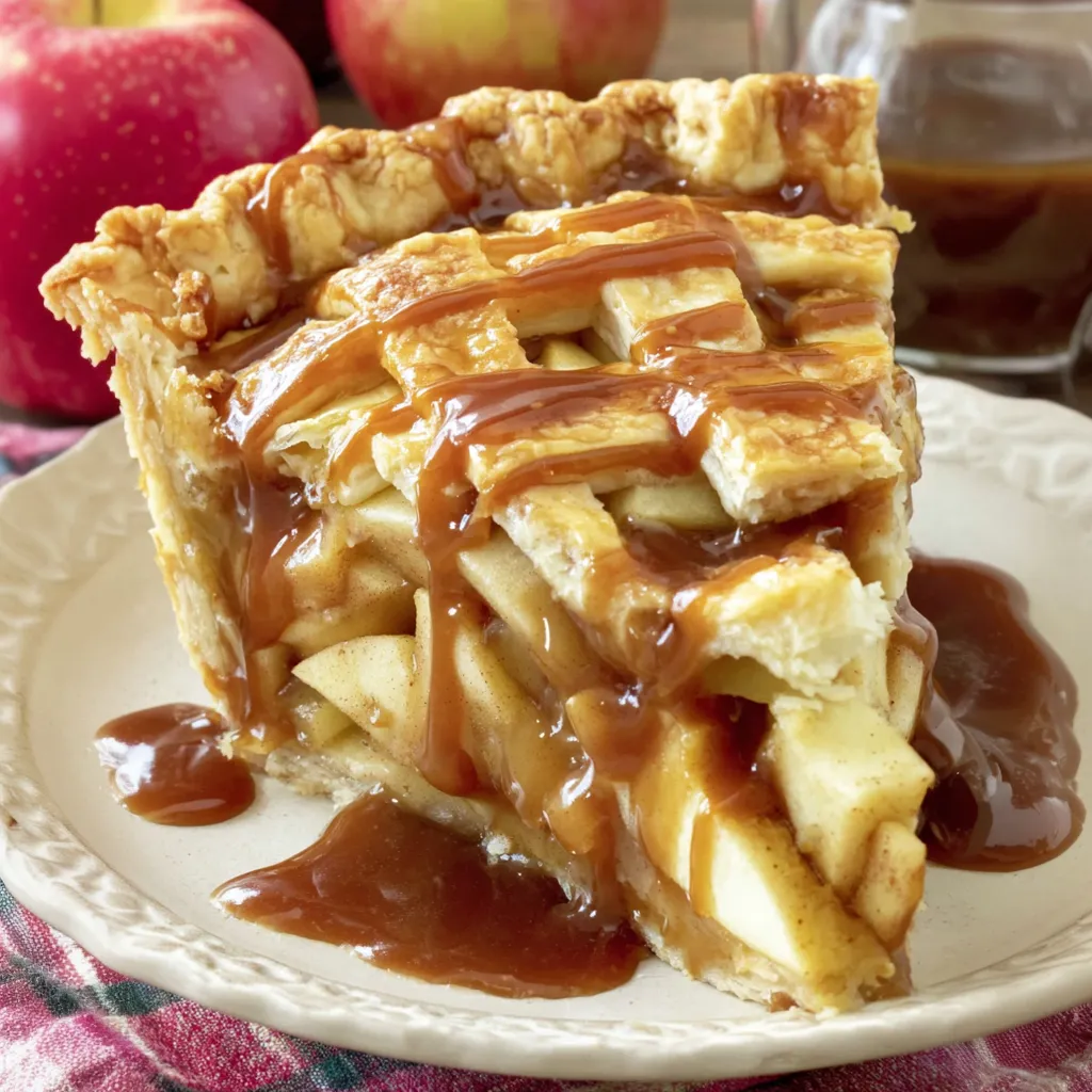 A slice of caramel apple pie.