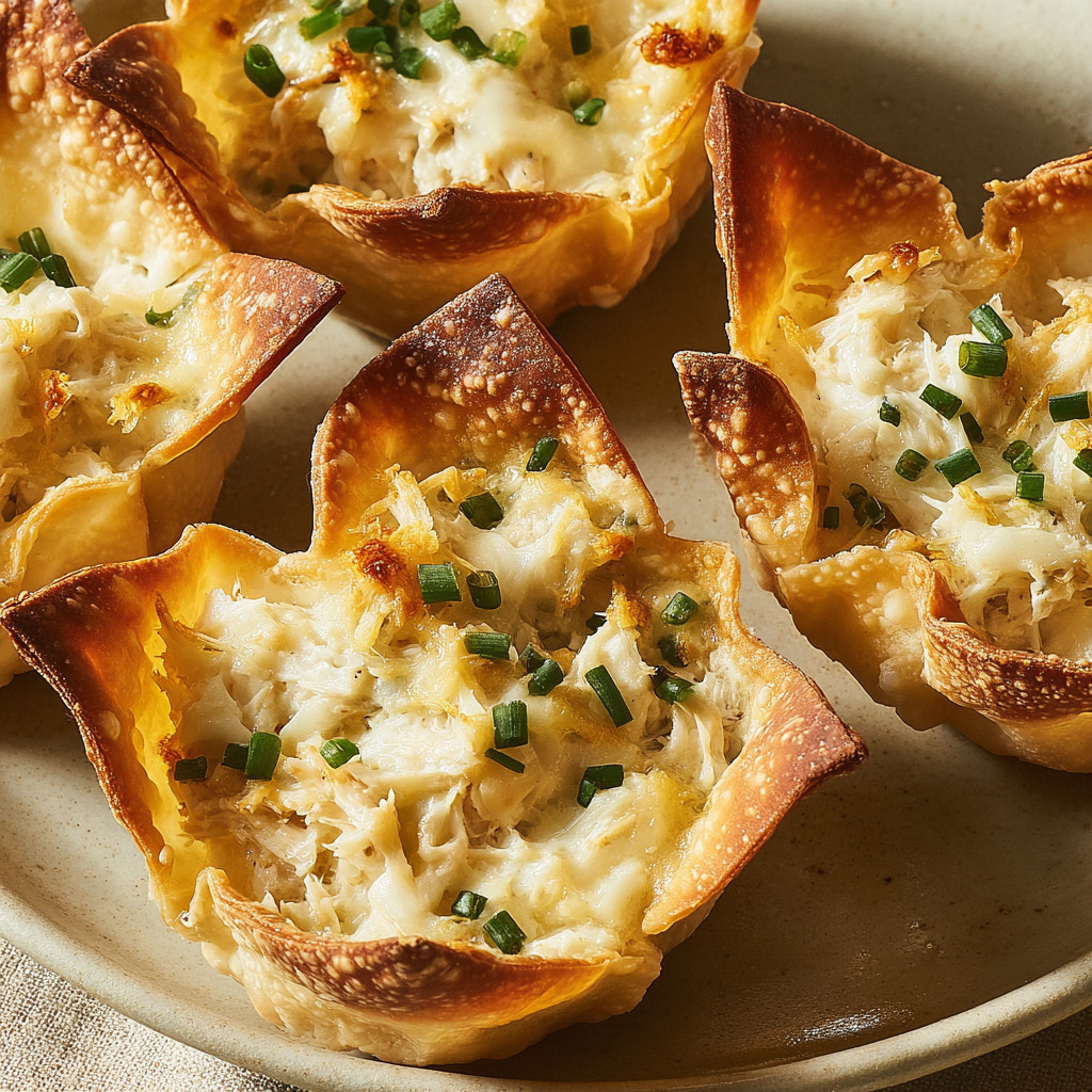 A plate of crab rangoon cups.