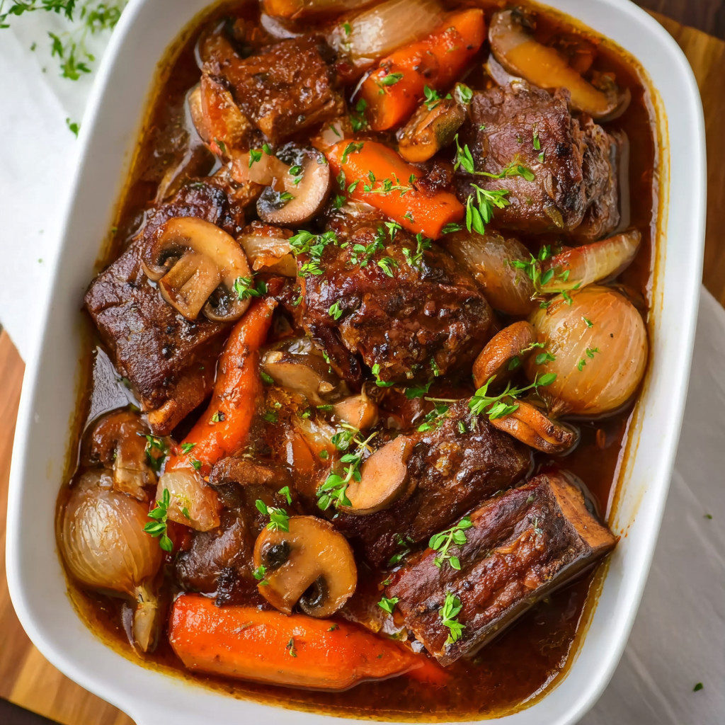 French braised short ribs in a red wine sauce.