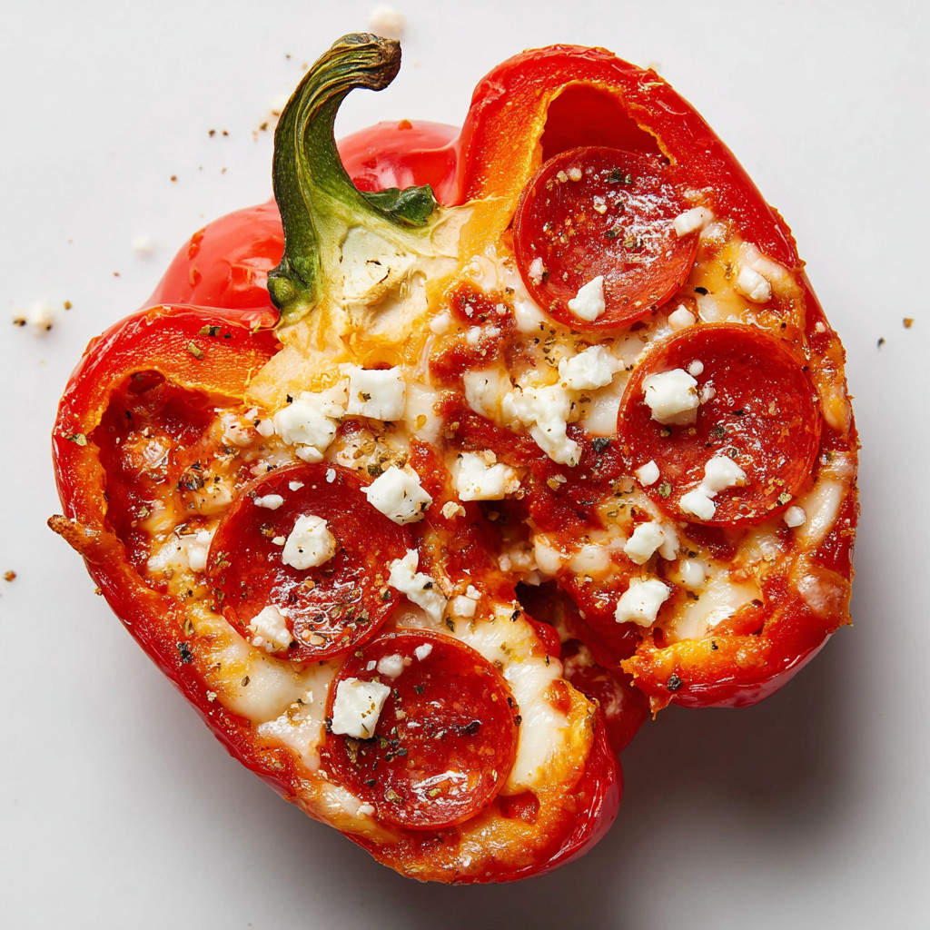 A slice of pizza stuffed pepper.