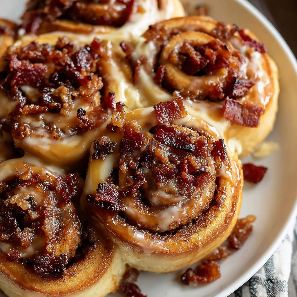 A plate of bacon cinnamon rolls.