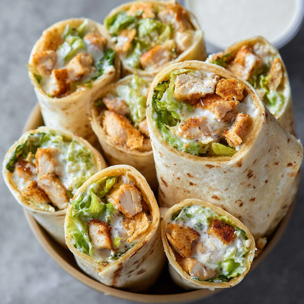 A plate of chicken wraps with sauce.