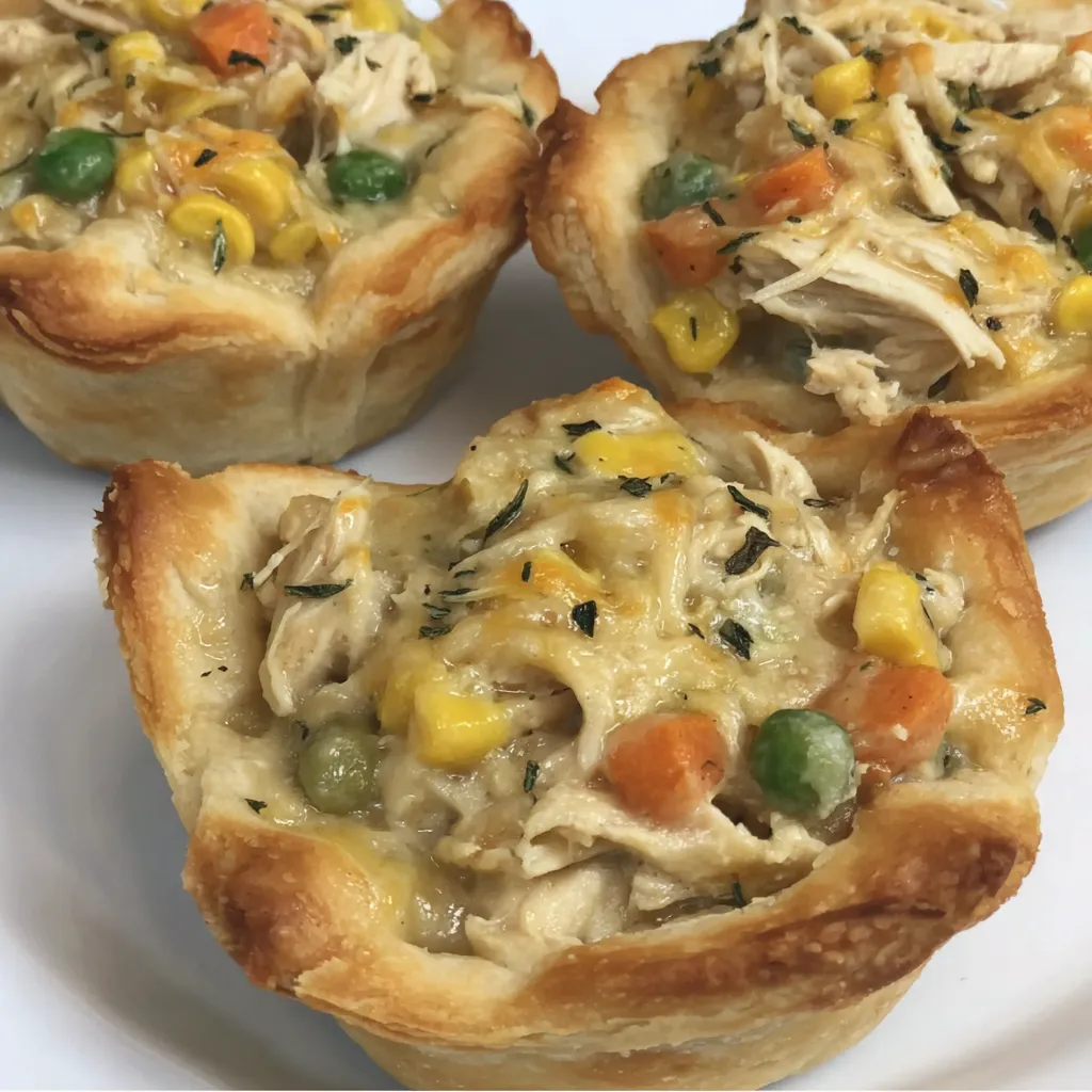 Two muffin tins filled with chicken pot pie.