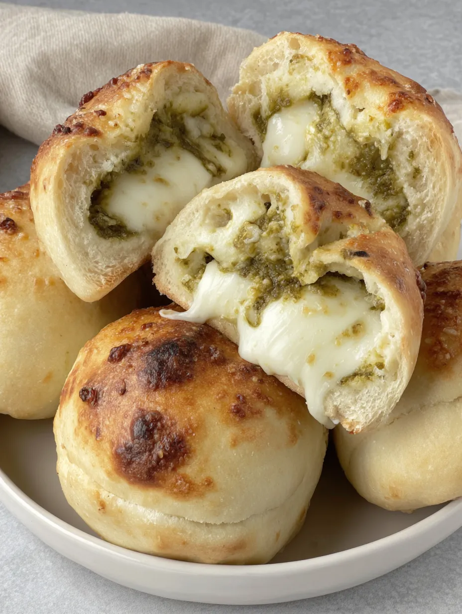 A plate of cheesy pesto bread.