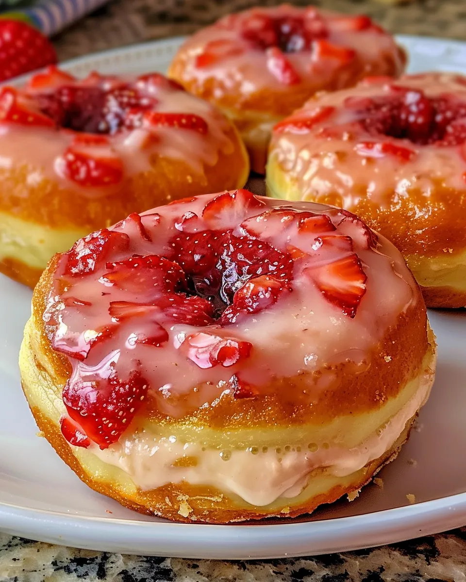 Strawberry Cheesecake Stuffed Donuts.